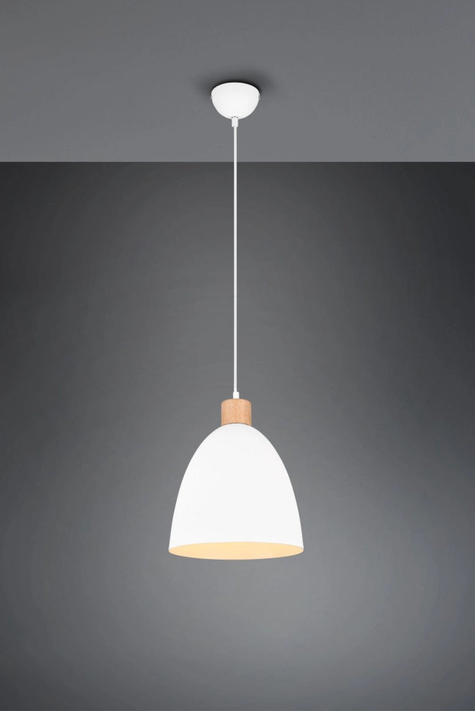 JAGGER SOSPENSIONE CONO METALLO BIANCO E LEGNO D.25CM 1 LUCE ATTACCO E27