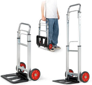 Carrello a Mano in Alluminio Pieghevole e Portatile, Carrello Portapacchi con Manico Telescopico Pieghevole e 2 Ruote in Gomma, Capacità di Carico 100 kg, per Casa, Giardino e Magazzino