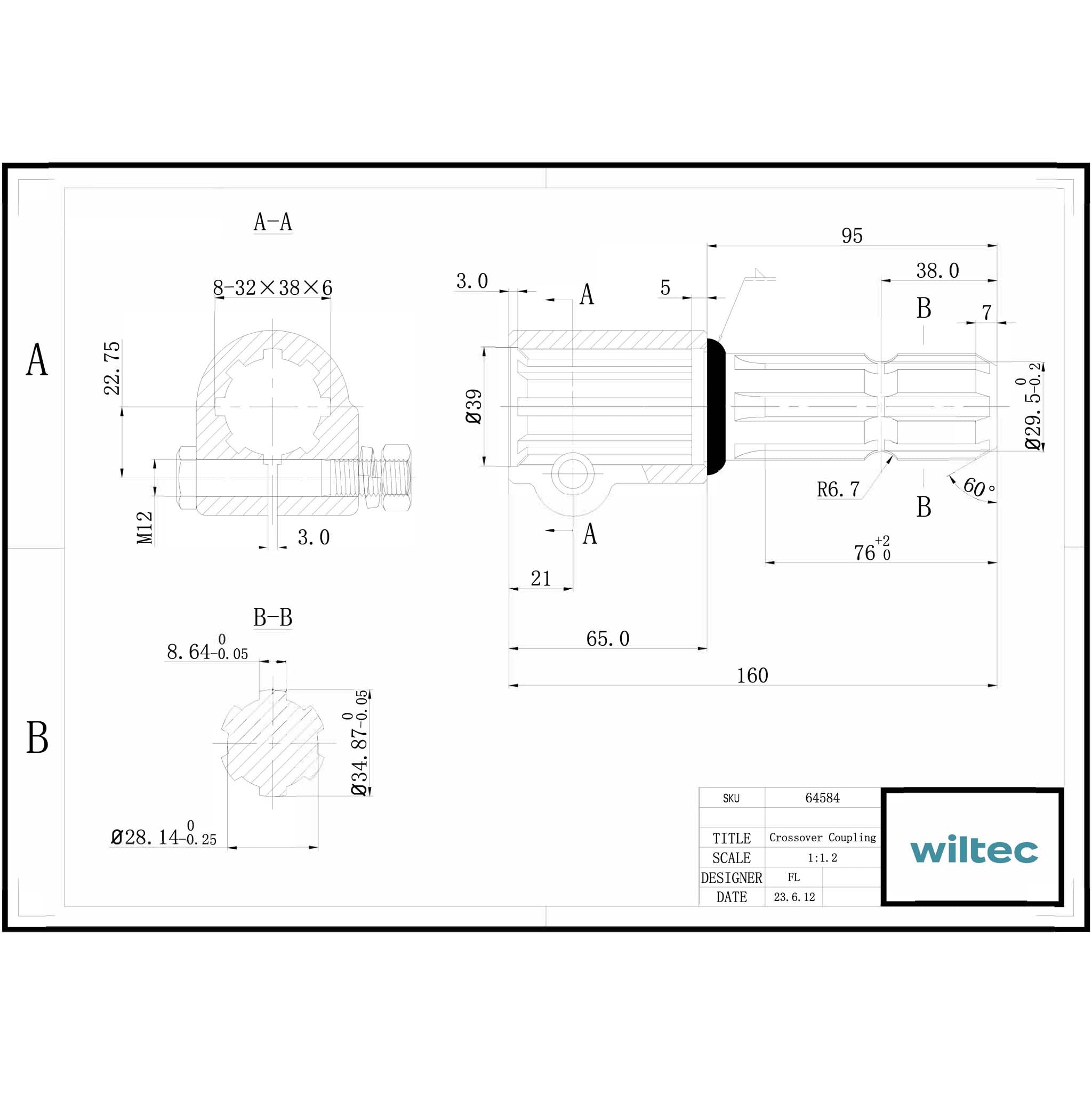 Boccola albero cardanico 160 mm Attacco albero scanalato 8-32x38x6 per albero uscita 1 3/8" 6D