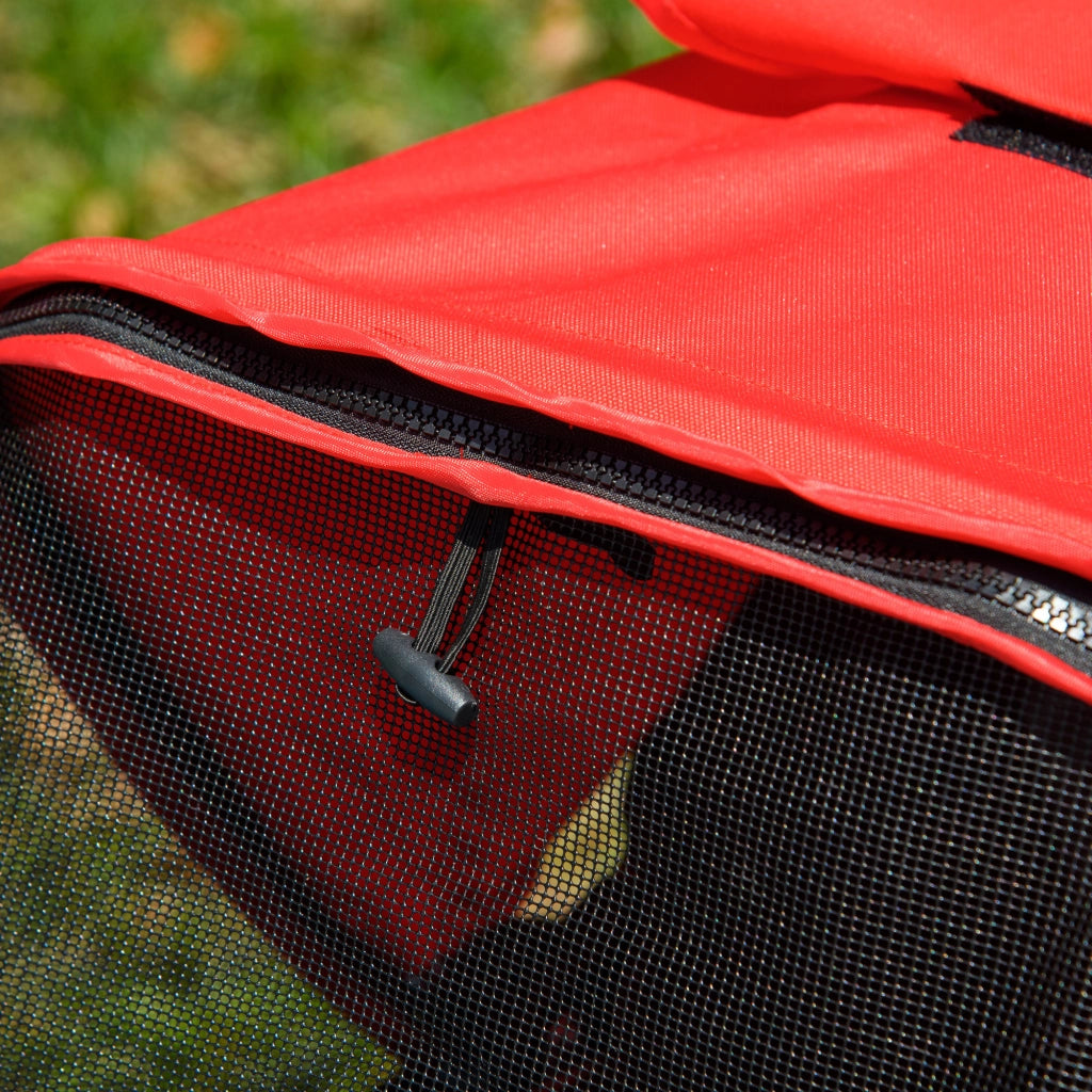 Carrello pieghevole per animali con 3 ruote, reti con zip, telo 600D Oxford, rosso