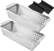 Grill accessorio, 28,5 x 13 x 6 cm, grill accessorio in acciaio inossidabile, con 2 maniglie e piastra di griglia, per tutti i tipi di griglia, per la grigliatura di verdure, pesce, carne.