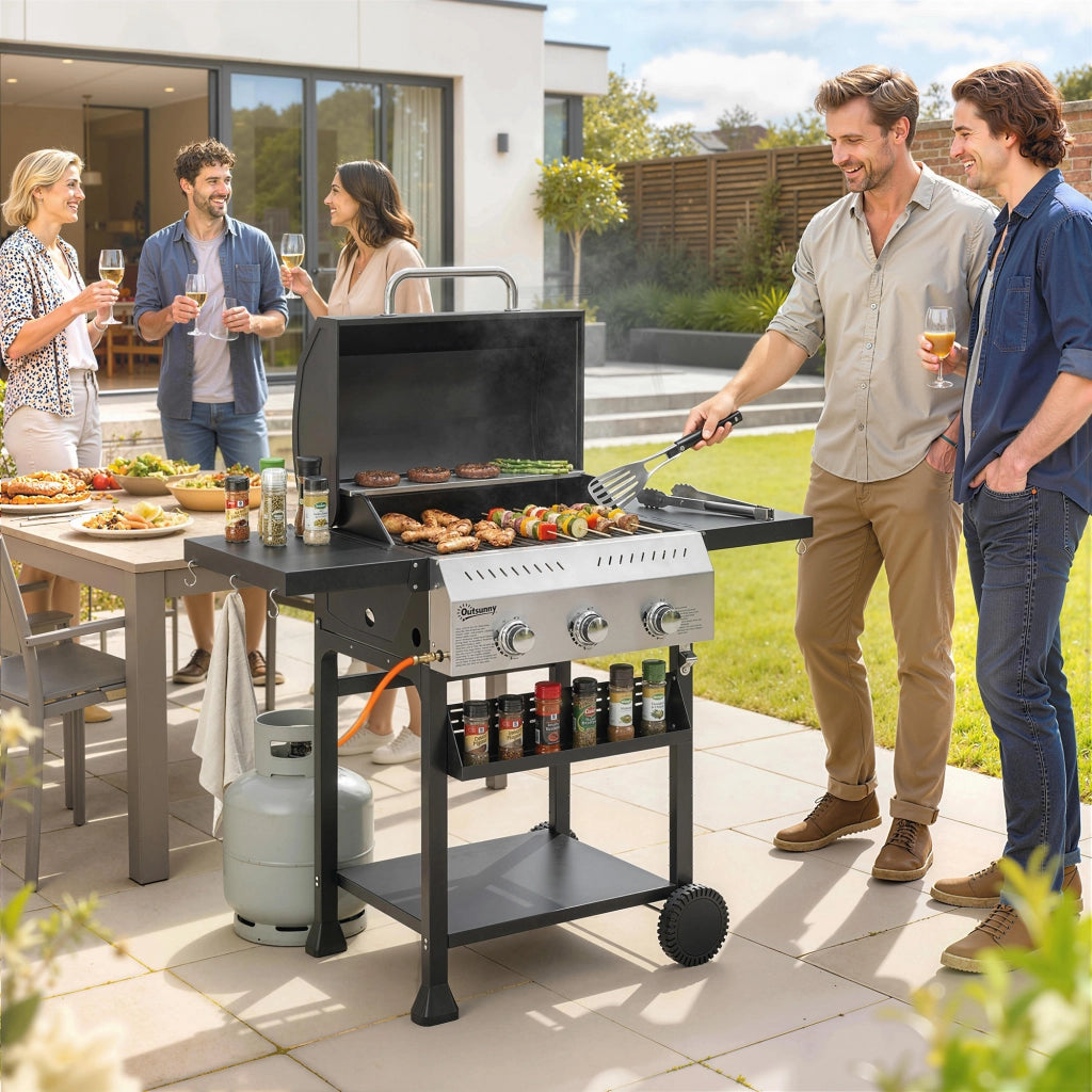 Grill a Gas 9 KW 3 Bruciatori Carrello BBQ in Acciaio Inox ¨C zephmum ¨C Grigio
