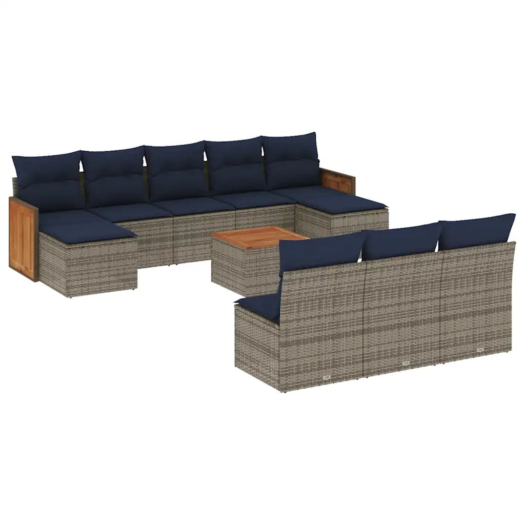 Set Divani da Giardino 11 pz con Cuscini Grigio in Polyrattan 3228077