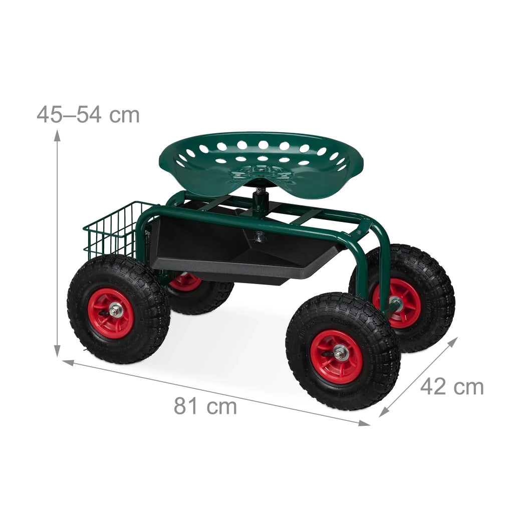 Set di 1 sgabello rotante da giardino regolabile 45-54 x 42 x 81 cm seduta comoda contenitore pratico in acciaio verde 13_0016013