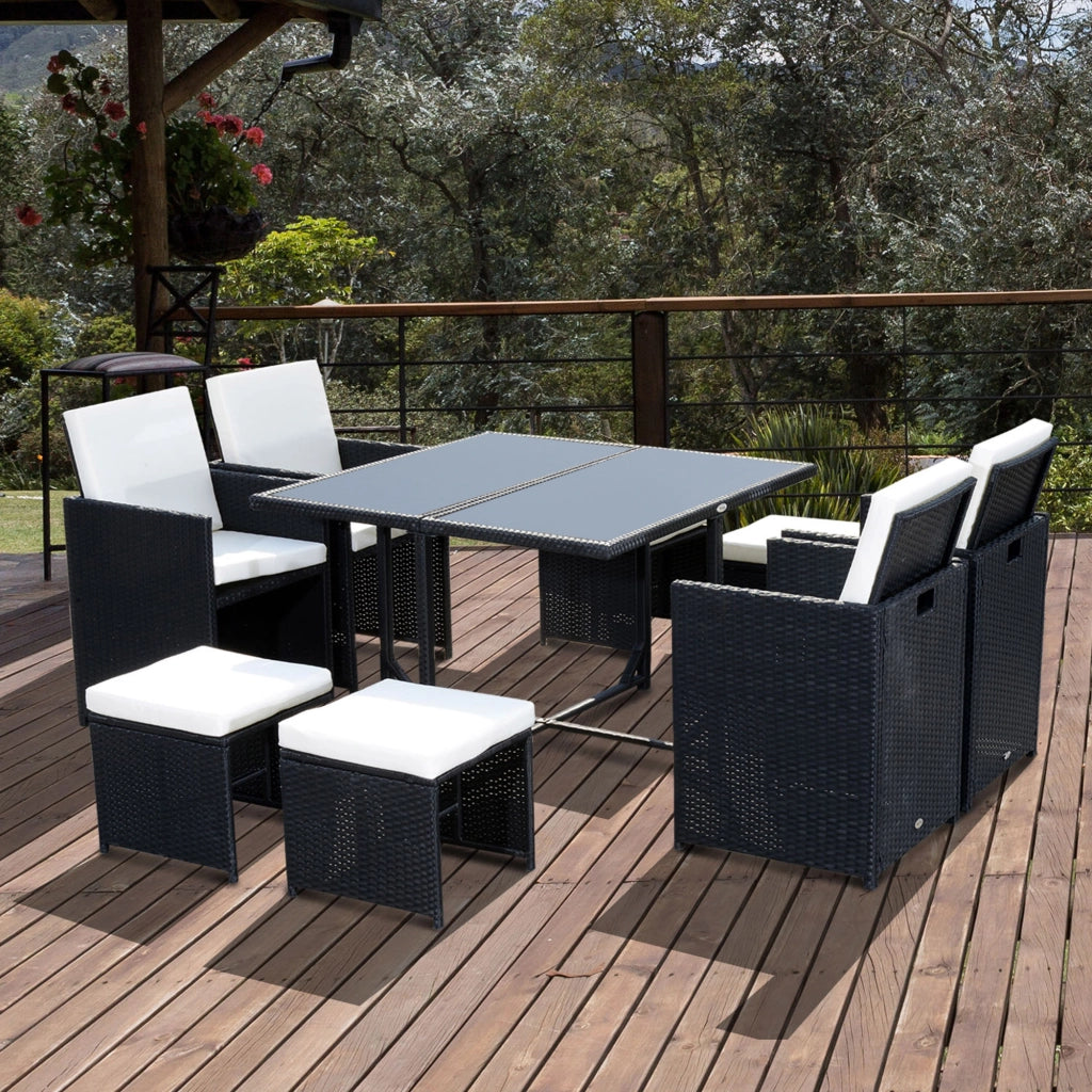 Set Divano da Giardino 8 Posti 9 Pezzi ¨C zephmum ¨C Resina Polyrattan Nero con Cuscini Beige