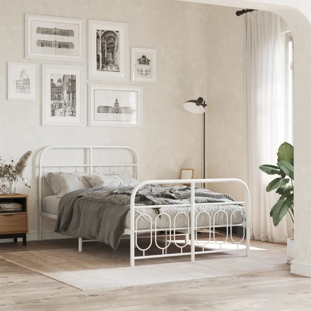 Giroletto con Testiera e Pediera-Struttura Letto Metallo Bianco 120x200 cm 489186