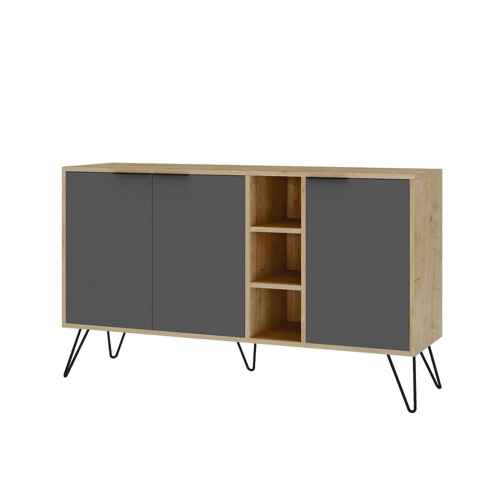 Credenza in legno "Clara" - 142 x 36 x 83 cm - Grigio antracite