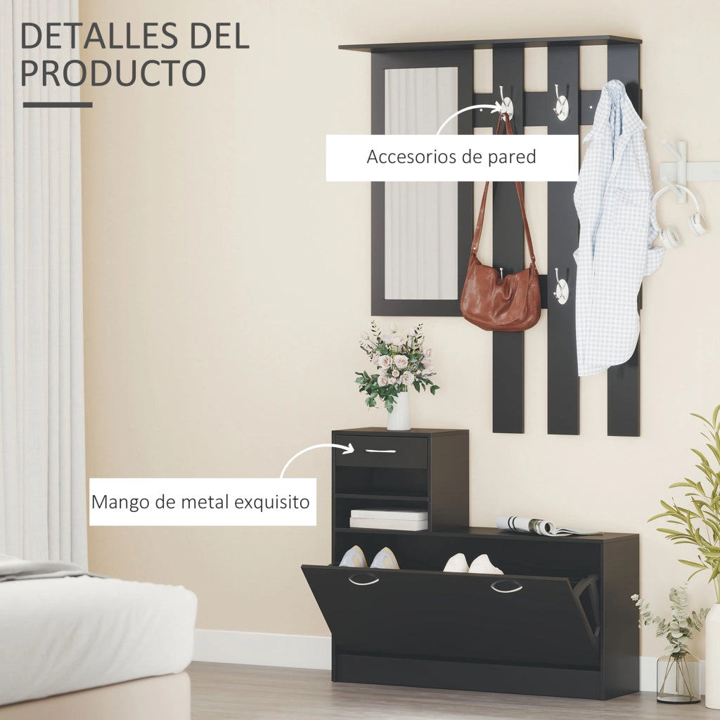 Set Mobile Ingresso con Specchio Appendiabiti e Scarpiera ¨C Xylo ¨C 6 Ganci Nero