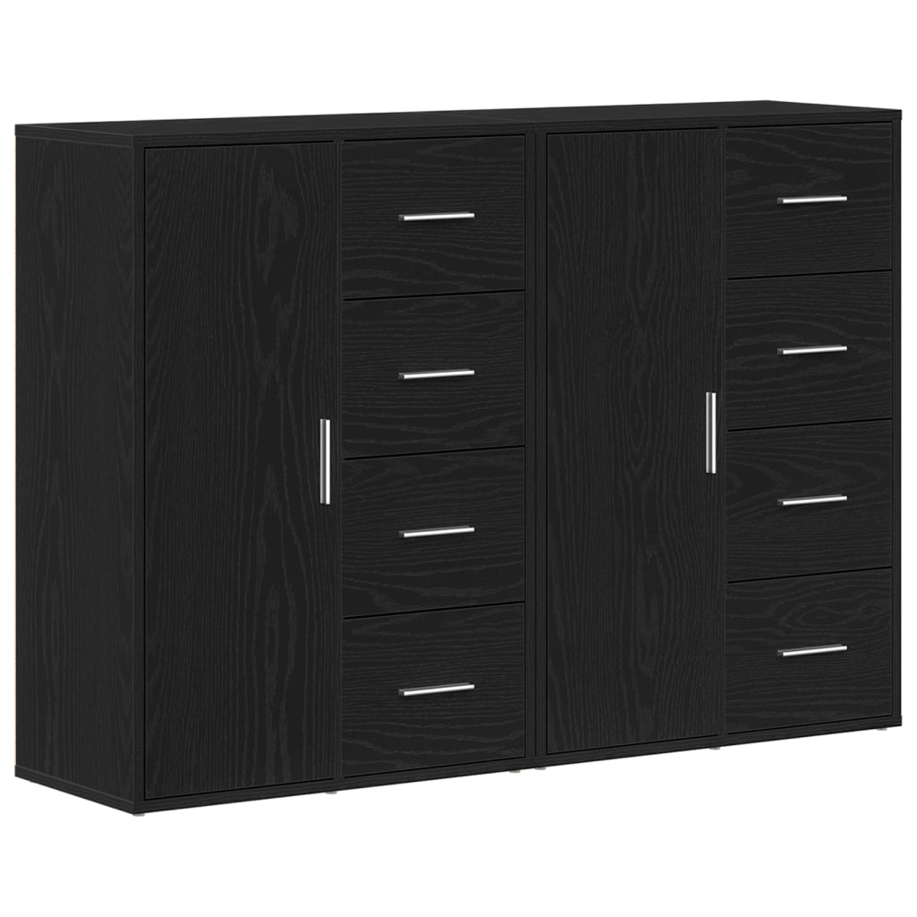 Credenze 2 pz Nero Rovere 60x31x84 cm Legno ingegnerizzato