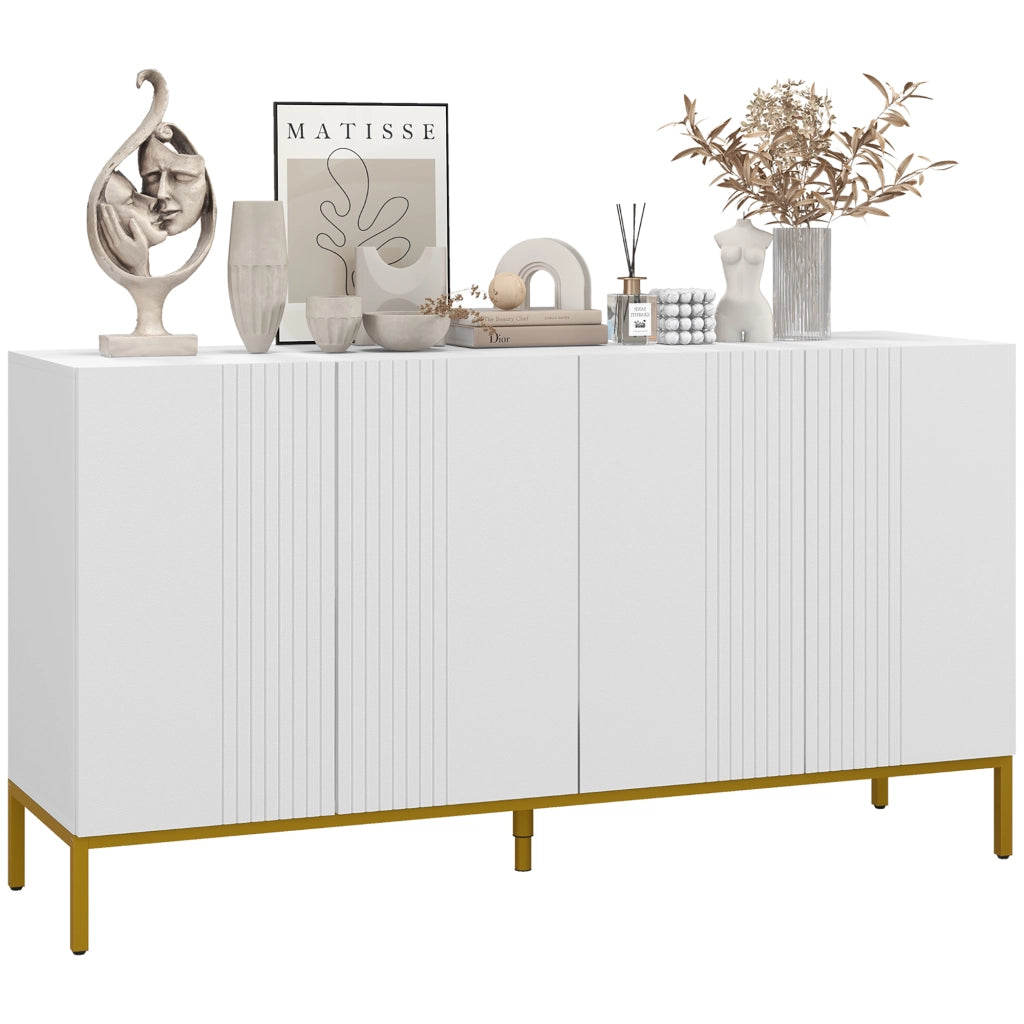 Credenza a 4 Ante con Mensole Regolabili ¨C zephmum ¨C 140x40x75 Bianco Oro