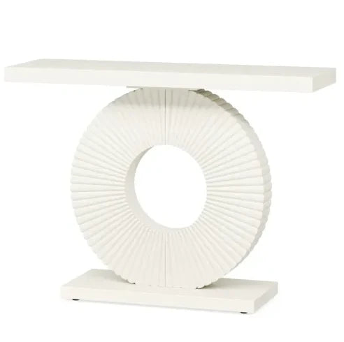 Consolle 107x41,5x33 cm bianca, base geometrica floreale, MDF e metallo,