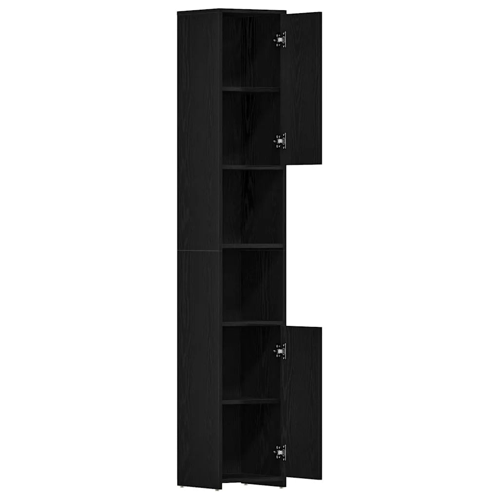 Mobile da Bagno Rovere Nero 30x30x183,5 cm in Truciolato 863124