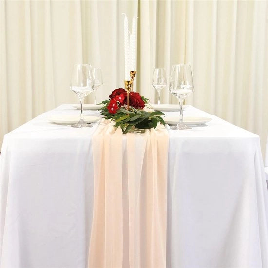 Telaio per tavolo, chiffon, decorazione per tavolo, matrimonio, nastro per tavolo, 70 x 300 cm, slitta per matrimonio, tovaglia per tavolo, comunione, decorativo per compleanno, festa, decorazione per matrimonio (champagne)