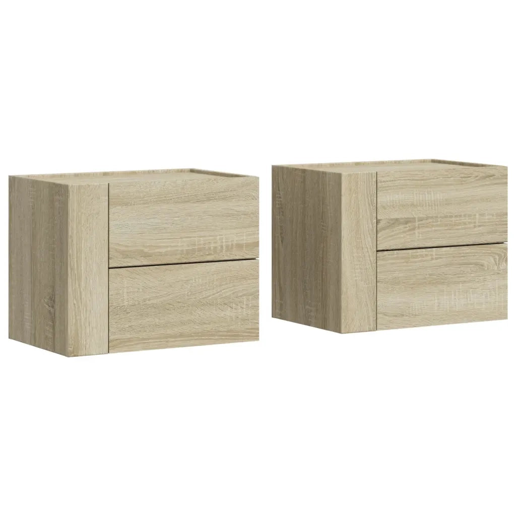 Set di 2 Comodini | Armadio da Notte | Mobiletto da notte a Muro Rovere Sonoma 45x30x35 cm