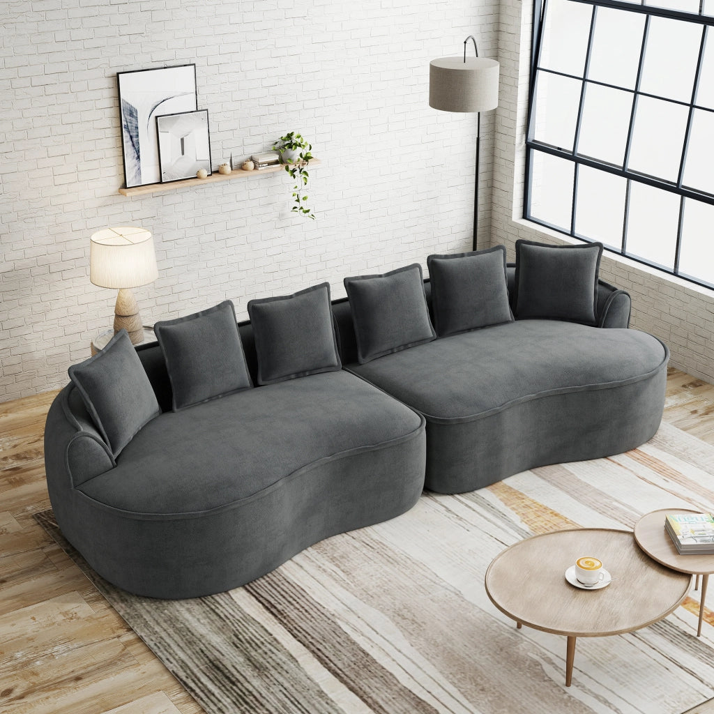 Divano modulare a 4 posti in ciniglia senza montaggio con chaise longue e seduta profonda per soggiorno grigio