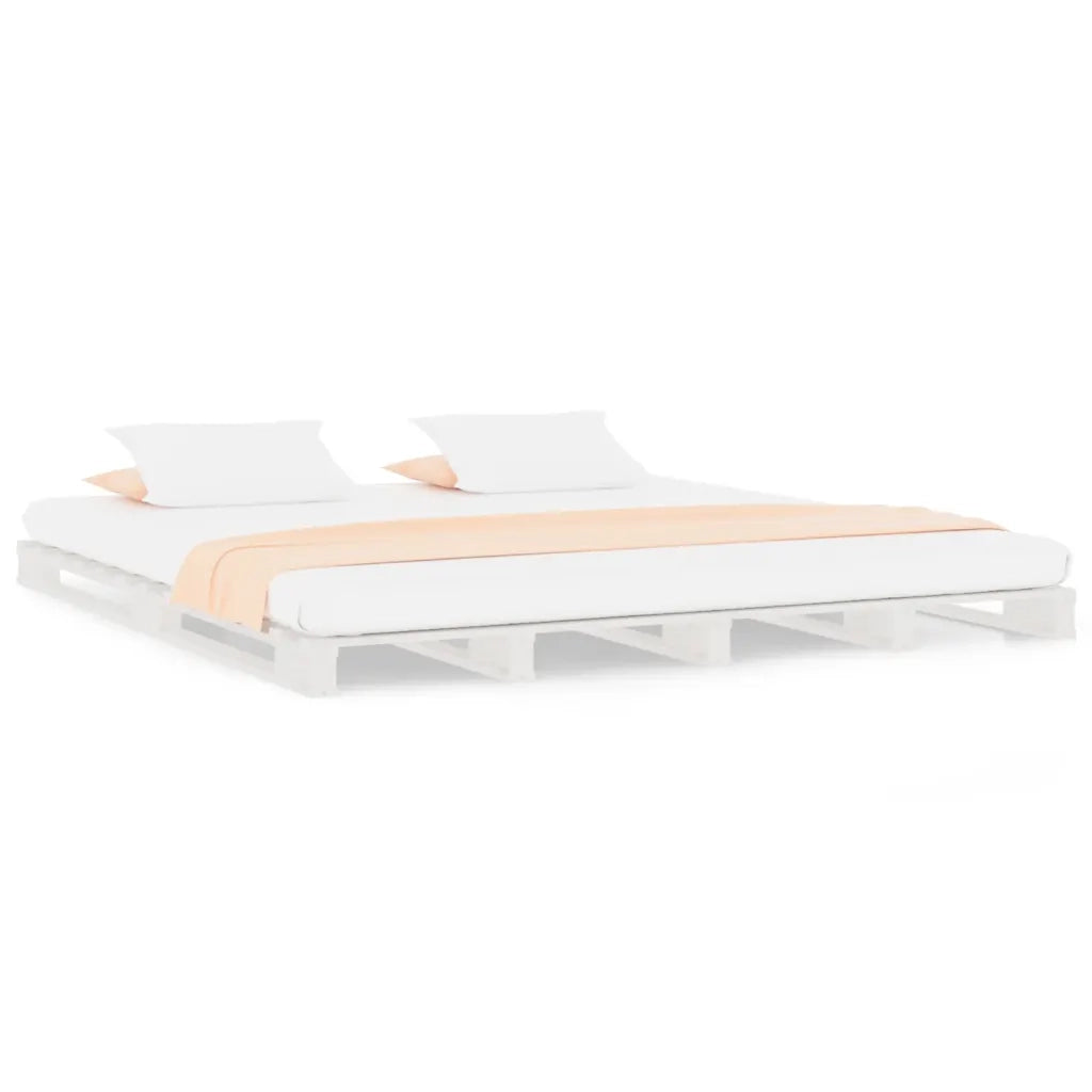 Letto a Pallet Bianco 140x190 cm in Legno Massello di Pino