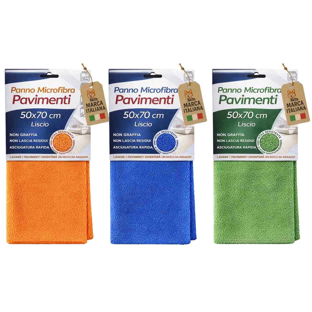 Akitaink Set 3 Panni Microfibra Pavimenti 50x70 cm Multicolore