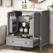 Mobile lavabo 76x46x87 cm in MDF e ceramica grigio con vano contenitore -