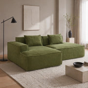 Divano compatto con cuscini e seduta elastica per piccoli spazi, design semplice in poliestere verde