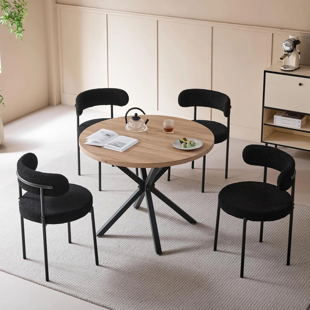 GrandCA HOME Set Tavolo e Sedie, Tavolo Rotondo da 100 cm + 4 Sedie Imbottite, Adatto per 4-6 Persone, (Marrone Chiaro e Grigio Chiaro)
