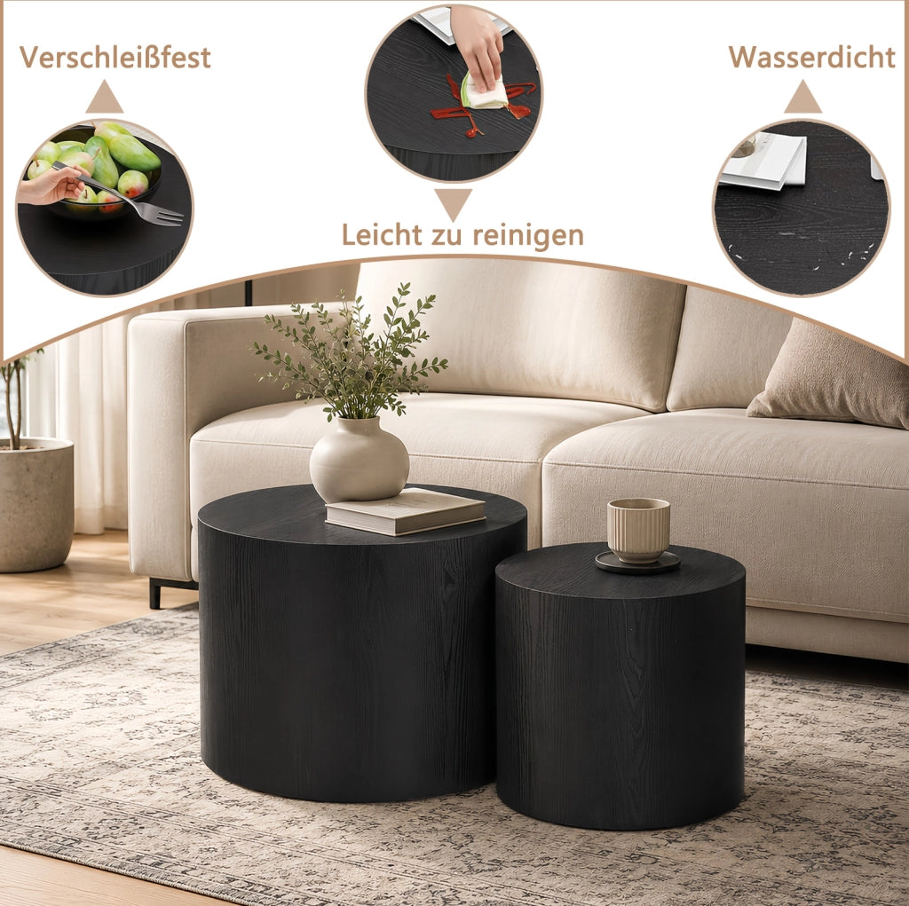 Set di 2 tavolini rotondi nidificabili in MDF nero