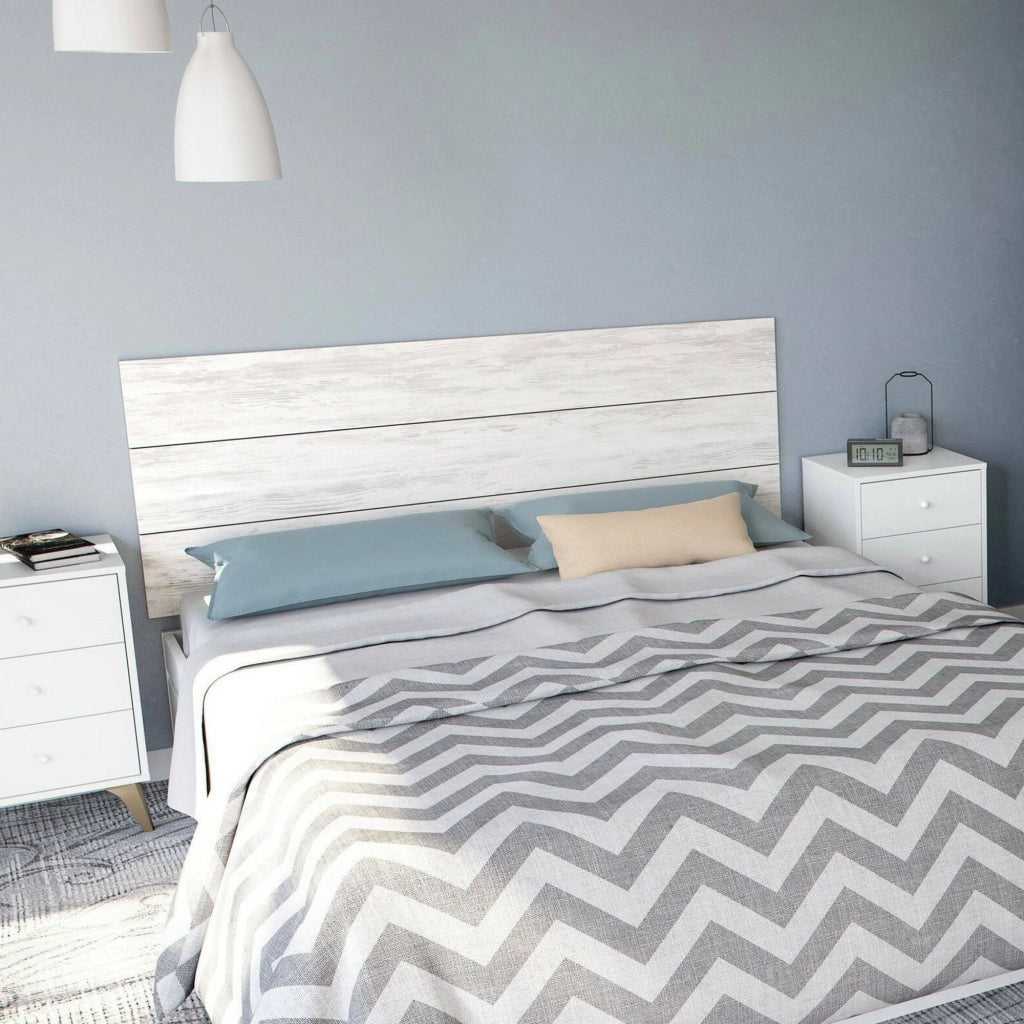 Testiera letto Wallis, Spalliera, Testata per camera da letto, Poggiatesta, 160x3 h60 cm, Bianco e Bianco anticato