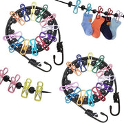 Doppio Set di Asciugamani Portatili Adattabili con 12 Clip Colorati - Elastici e Ripiegabili