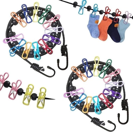 Doppio Set di Asciugamani Portatili Adattabili con 12 Clip Colorati - Elastici e Ripiegabili