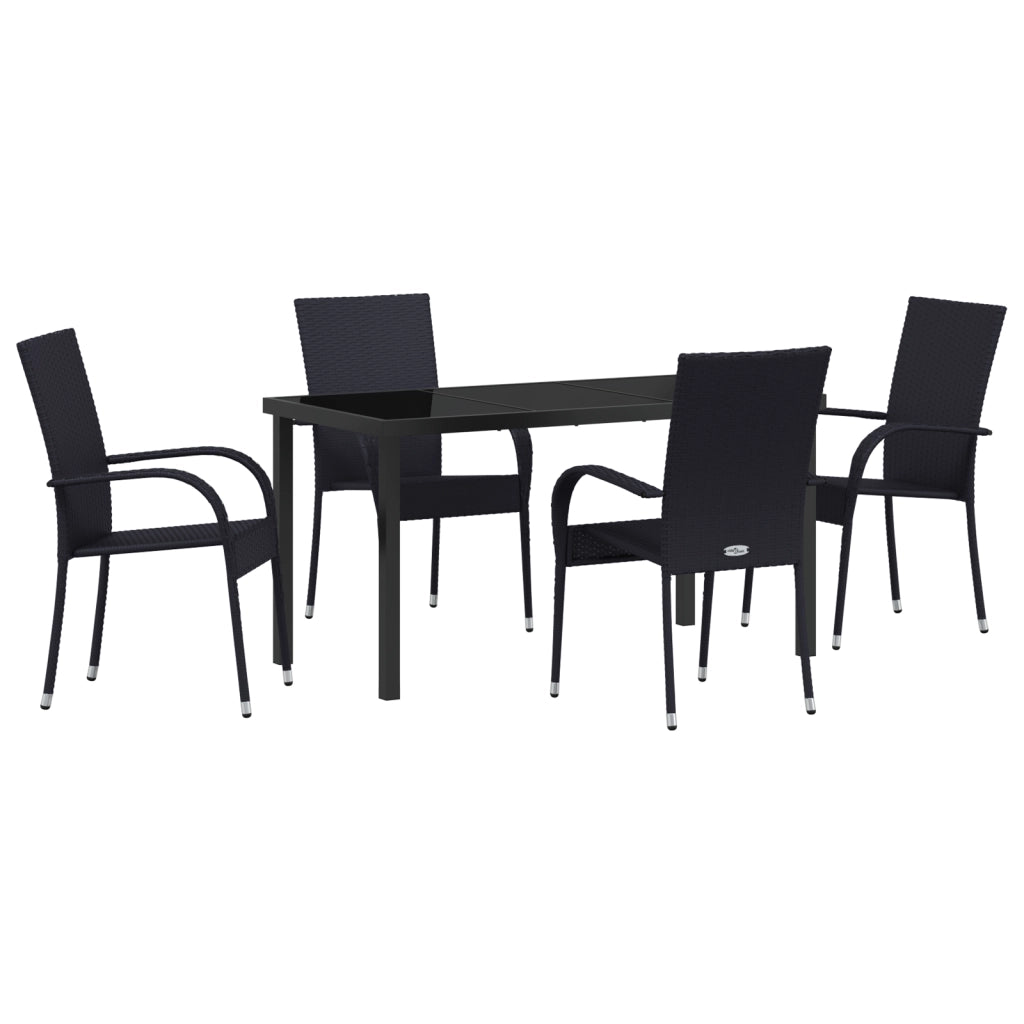 Set da pranzo da giardino 5 pezzi nero in rattan poliestere