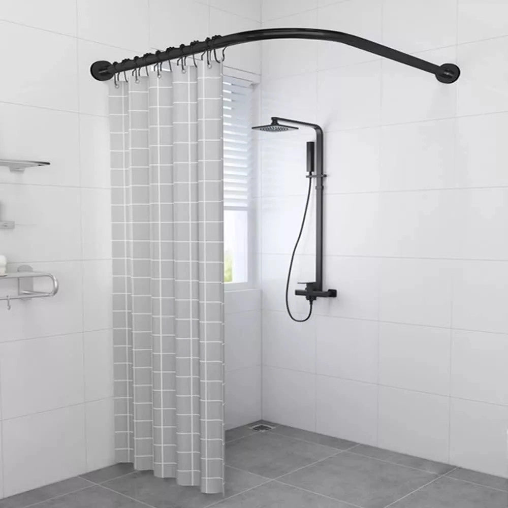 Trade Shop - Bastone Asta Per Tenda Doccia Barra Curva Angolare Nera 90x90cm Universale 87236 -