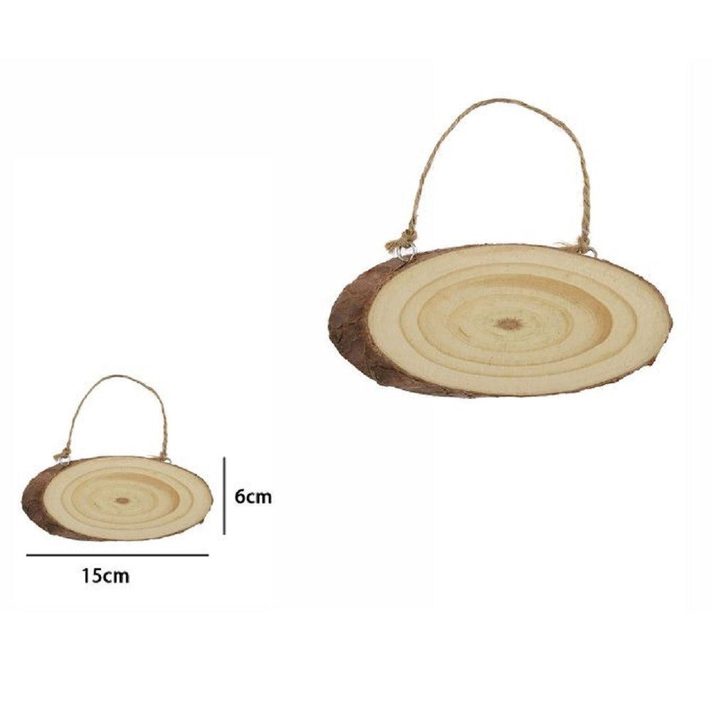 Trade Shop - Disco Legno Naturale Base Tronco Decorativa Ornamento Da Appendere 15x6cm 72101 -