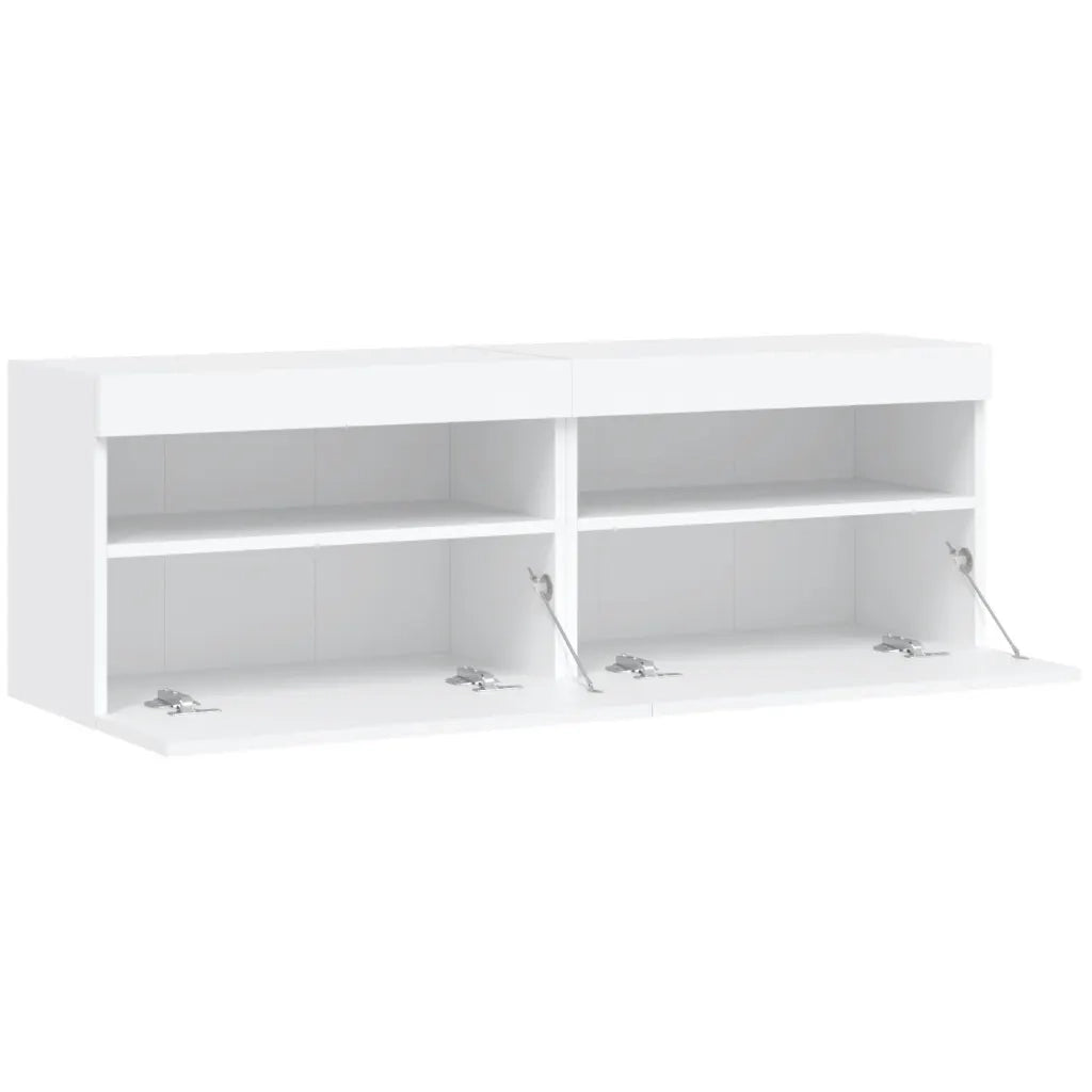Mobili TV a Parete con Luci LED 2pz | Armadietto TV | Mobile Porta TV Bianchi 60x30x40 cm
