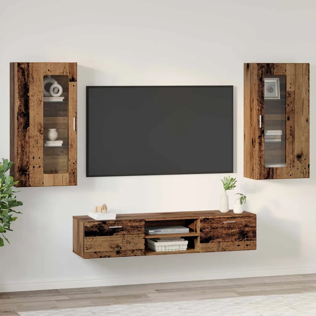 Set mobile TV con porta FLORIN Legno vecchio Legno multistrato