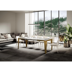 Tavolo allungabile 90x160/264 cm Flame Evolution telaio Oro - Bianco Frassino