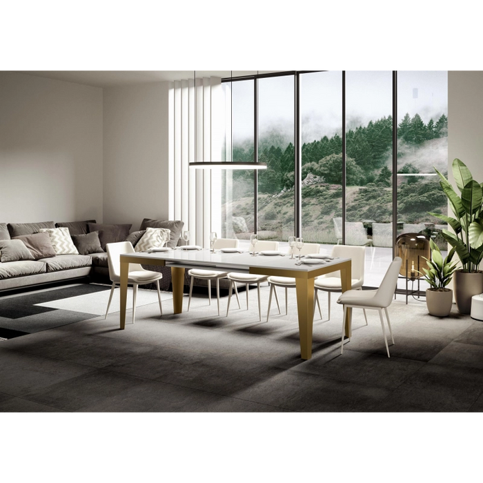 Tavolo allungabile 90x160/264 cm Flame Evolution telaio Oro - Bianco Frassino