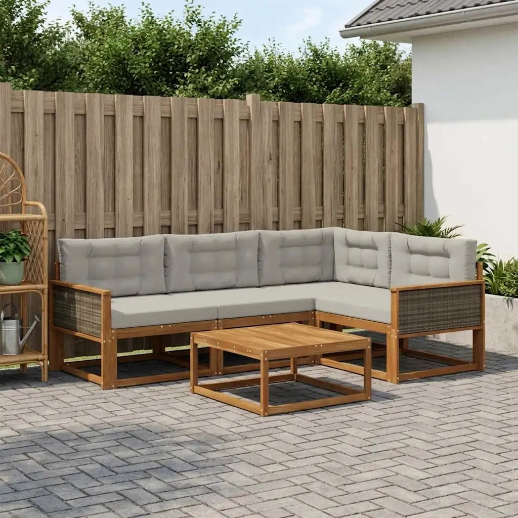 Set di divani da esterno 5 pcs Naturale e Grigio chiaro