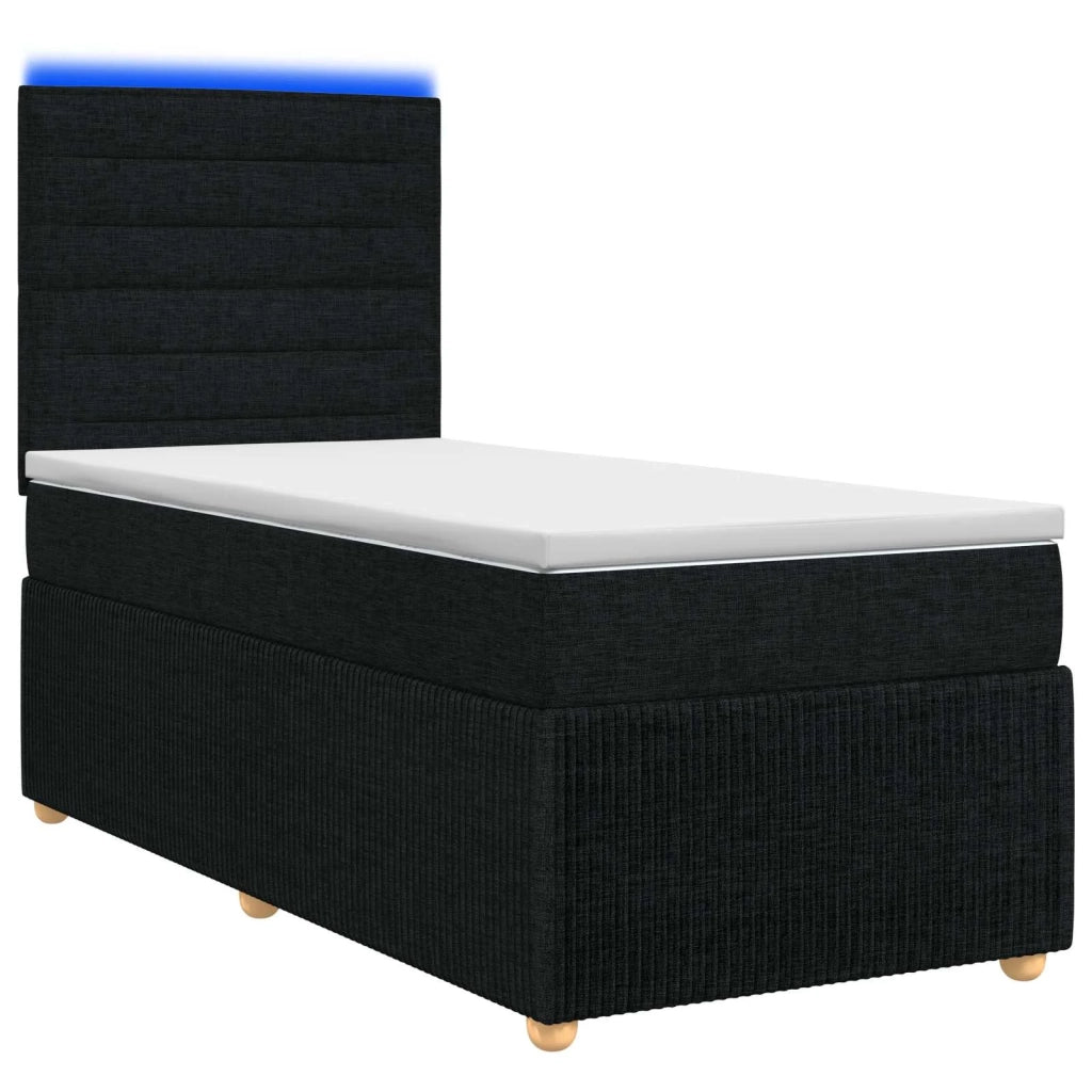 Letto Box Spring LED con Materasso Nero 100 x 200 cm Tessuto 3455785