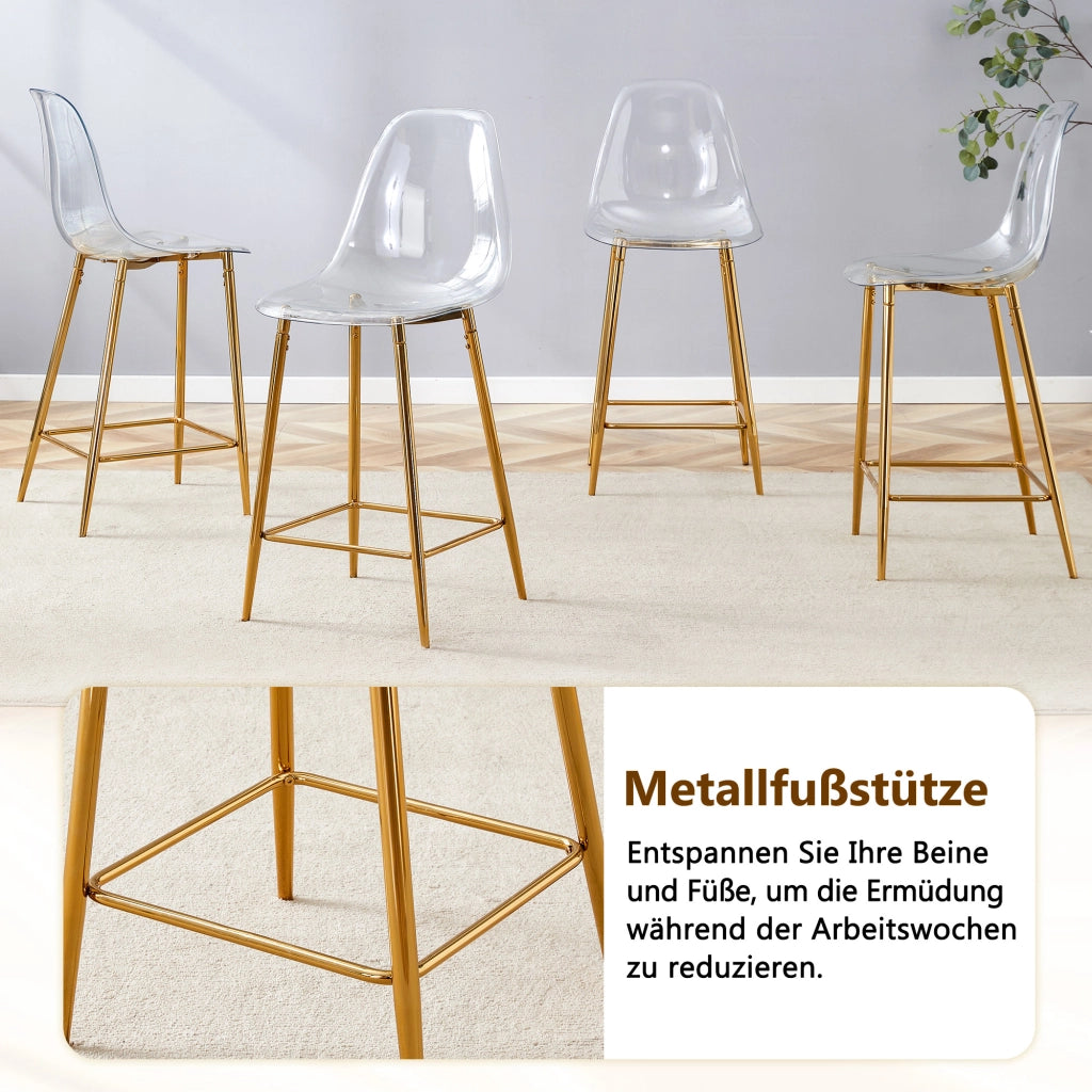 Sgabello da bar trasparente con poggiapiedi e struttura in metallo oro per cucina 68.5 × 48.0 × 47.0 cm