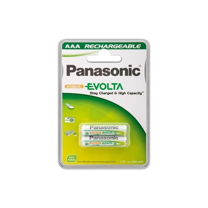 Panasonic P-03E-2BC750 Evolta Batterie Ricaricabili AAA Mini Stilo NiMH 750 mAh 1,2 V 1600 cicli 2 pz colore Verde Bianco