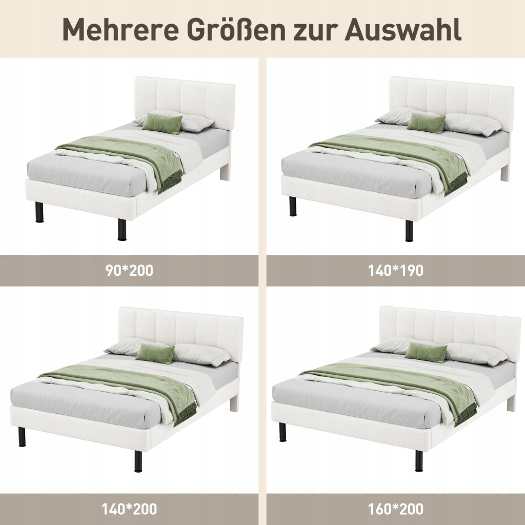 Letto singolo 140x190cm - Xylo - Gambe in acciaio, struttura, rivestimento Sherpa, colore beige