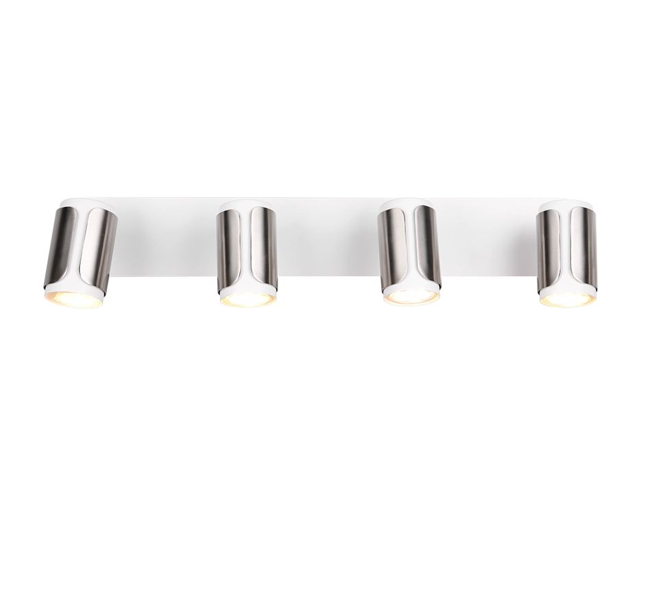 Barra 4 spots, metallo, bianco e acciaio, L 60 cm, Gillan