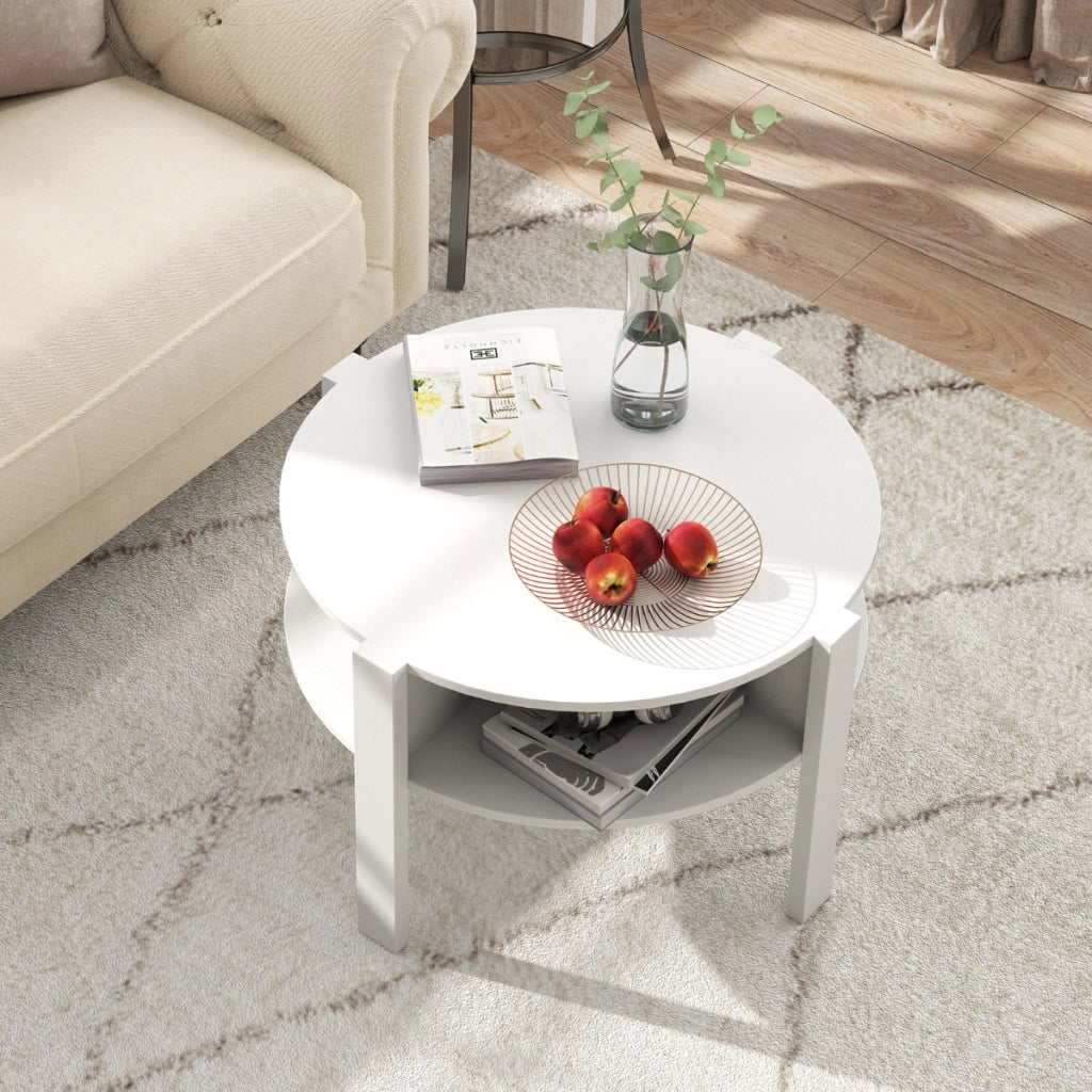 Tavolo da accent con piano in legno finto per soggiorno sala d'attesa, Tavolo da caff¨¨ a 2 piani con portaoggetti Bianco