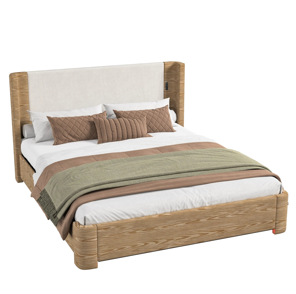 Letto beige 180 x 200 cm con sollevamento idraulico e illuminazione LED