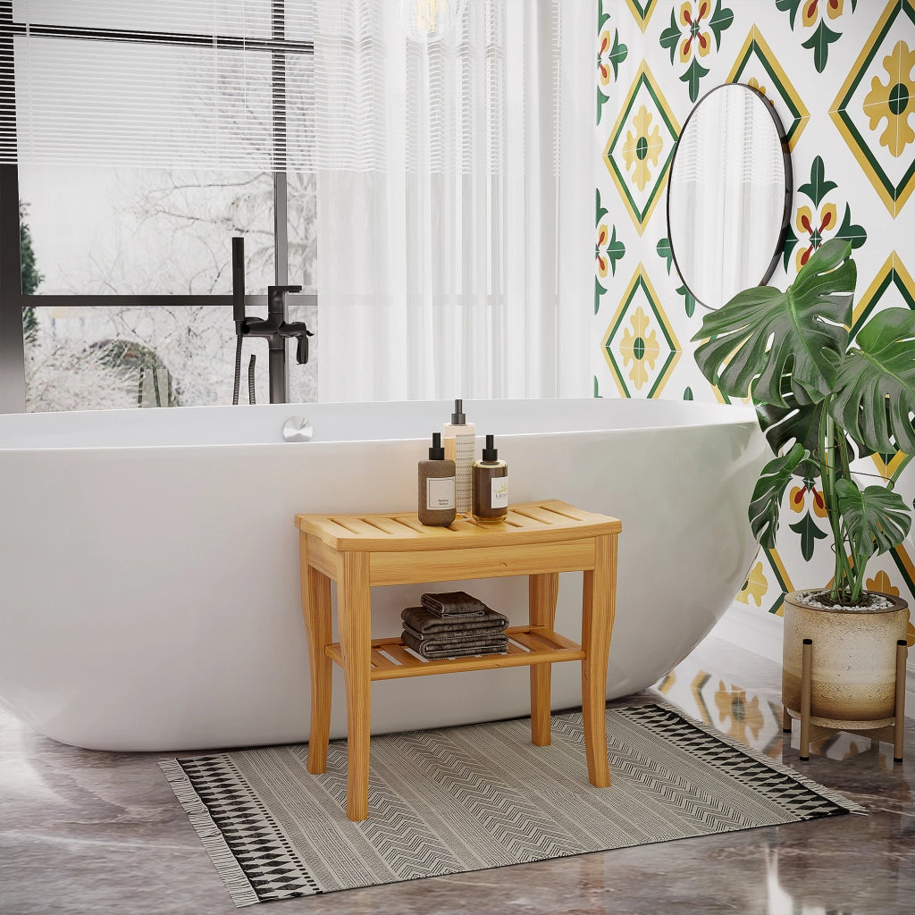 Sgabello da Bagno in Bamb¨´ con Ripiano ¨C Zephmum ¨C 47.5x26x44.5 cm