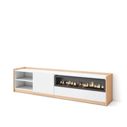 Mobile TV Soggiorno, 207x50x37 cm, Per TV fino a 80", Camino elettrico, Bianco e Rovere soft