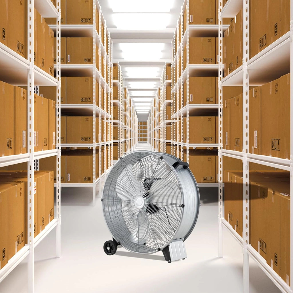 Ventilatori da Pavimento, 3 Velocità di Vento Regolabili, Ventilatore Industriale in Metallo, 2 Ruote in Gomma, per Magazzino, Officina, Cantina, Ufficio, Ø60 CM (Argento)