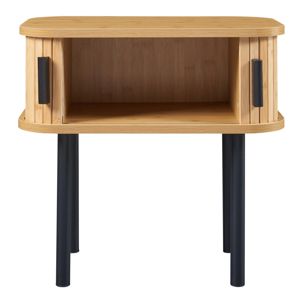 Comodino Tvedestrand con Ante Scorrevoli in Bambù - color Legno / Nero [en.casa]