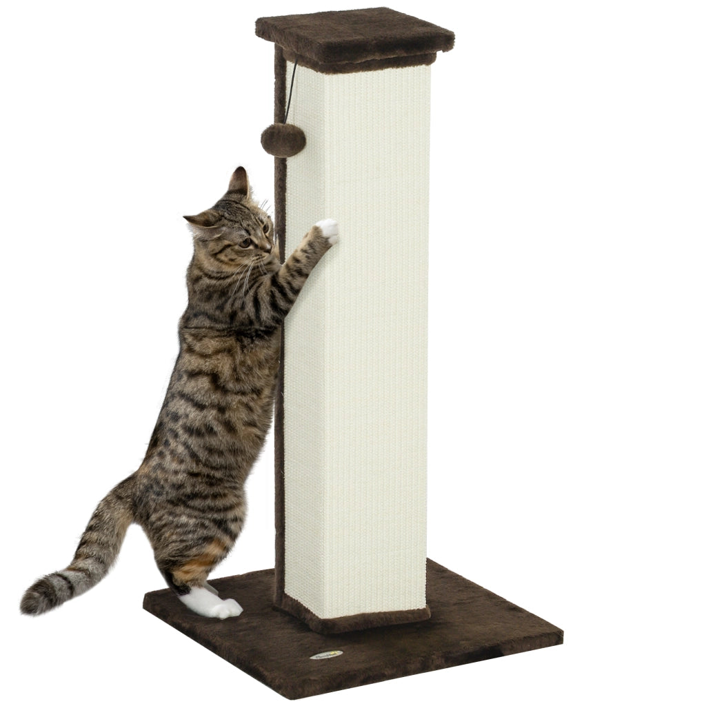 Tiragraffi per gatti in sisal e peluche con base stabile e palla sospesa ¨C zephmum ¨C marrone e crema 41x41x81 cm