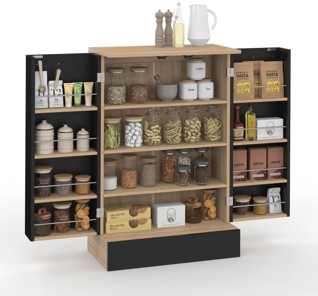 Cassettiera bassa da cucina ALTO H.90 cm con contenitori in legno e nero