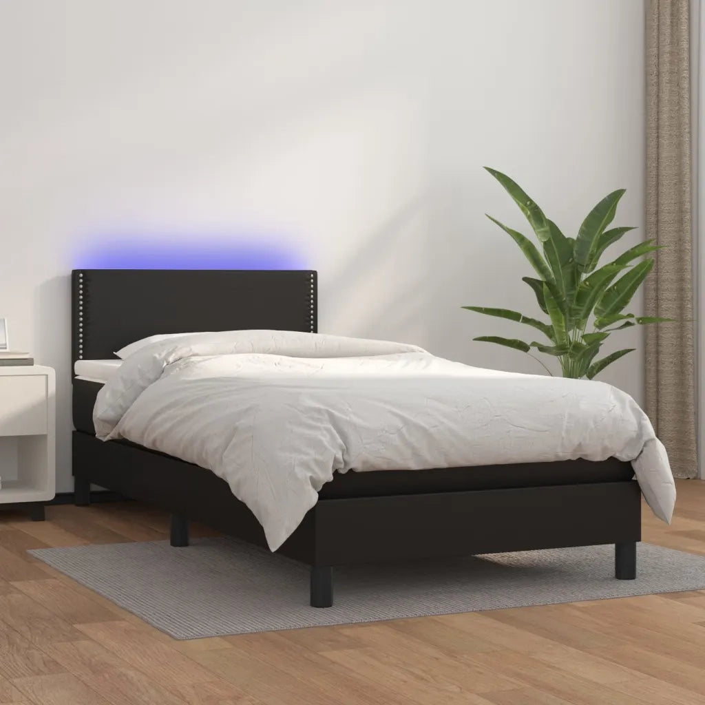 Giroletto a Molle con Materasso e LED Nero 100x200cm Similpellecod mxl 98882